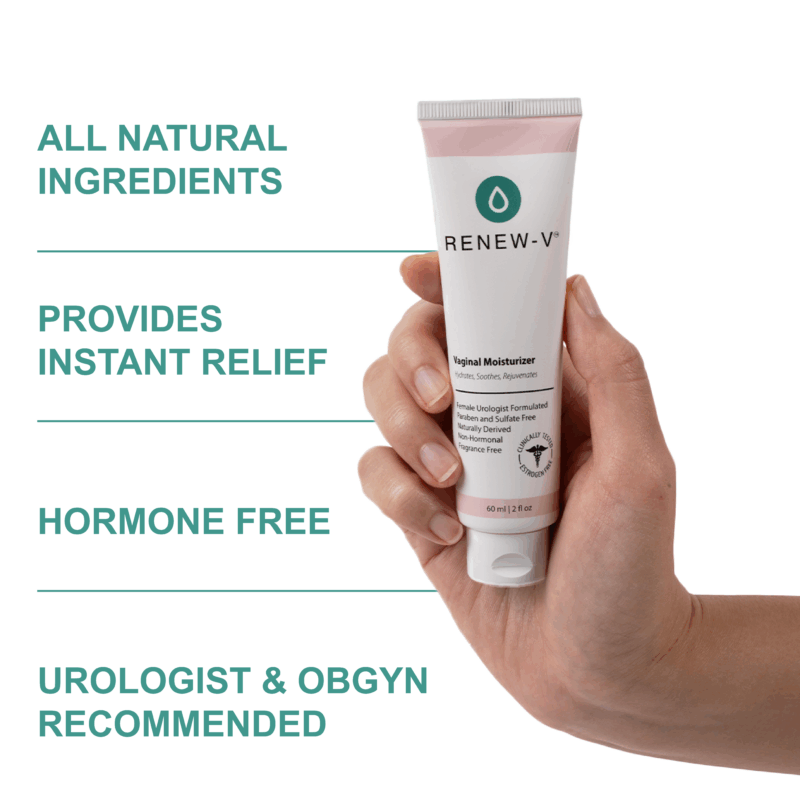 Renew-V all natural ingredients vulva balm and vaginal moisturizer. Hormone free with instant relief